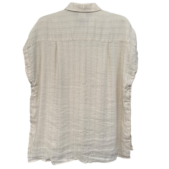 cabi Linen Blend Button Down Shirt XS Beige Striped Side Button Top - Picture 2 of 6
